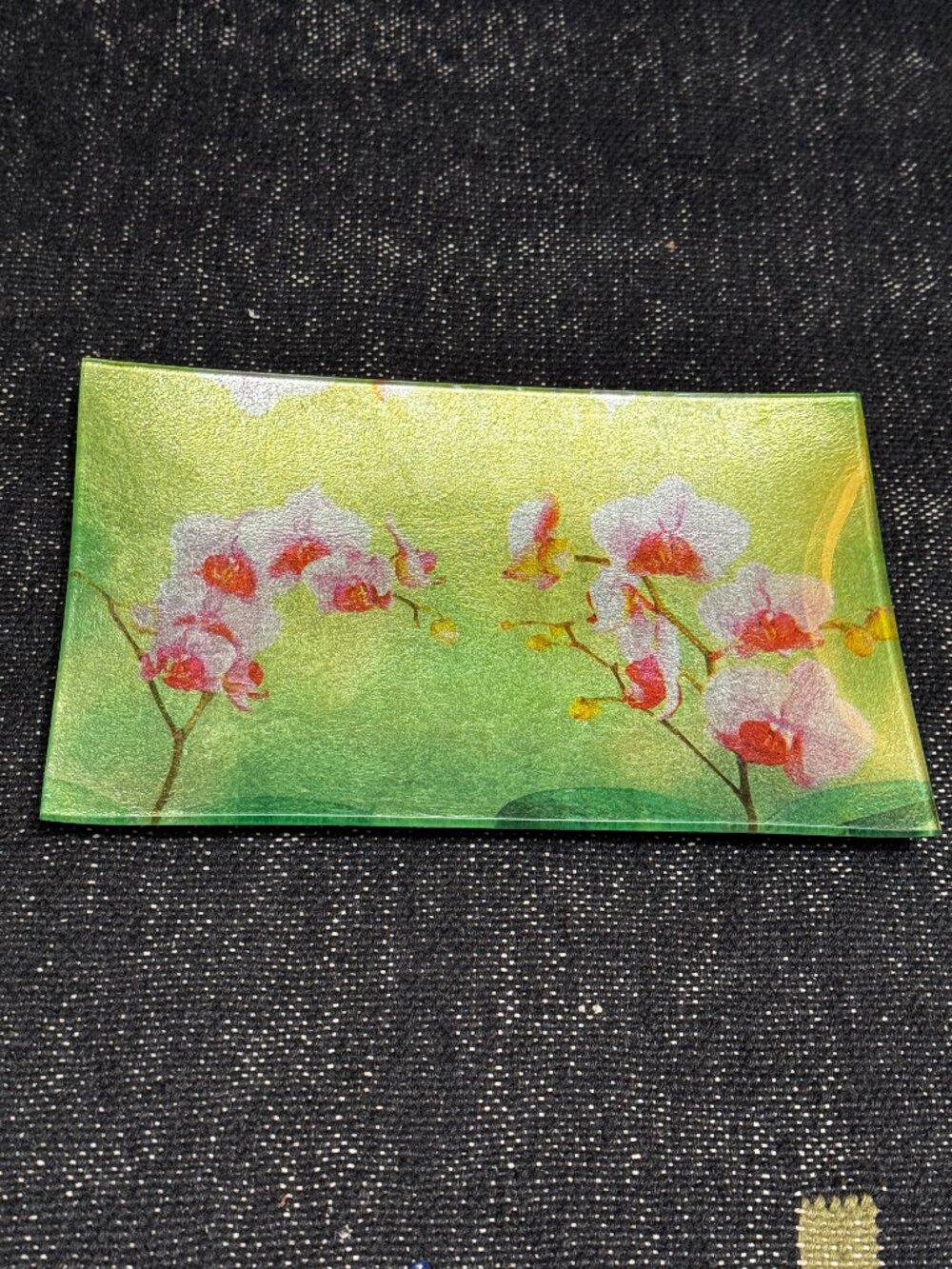 Floral Orchid Verre Églomisé Glass Gilding Rectangular Plate Tray